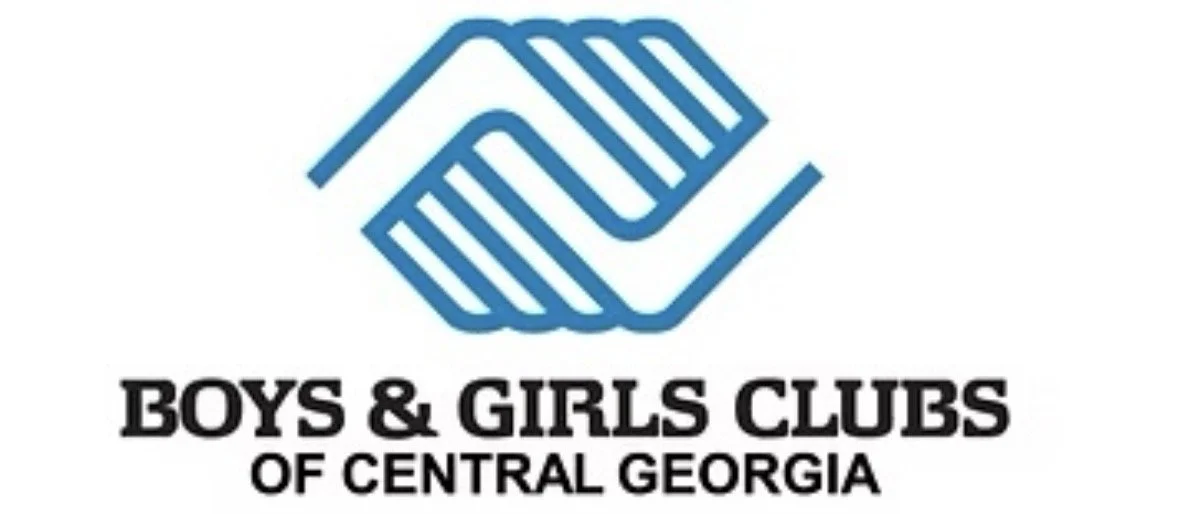 Logo for Boys & Girls Clubs of Central Georgia, featuring a stylized blue hand forming a house shape above the text.