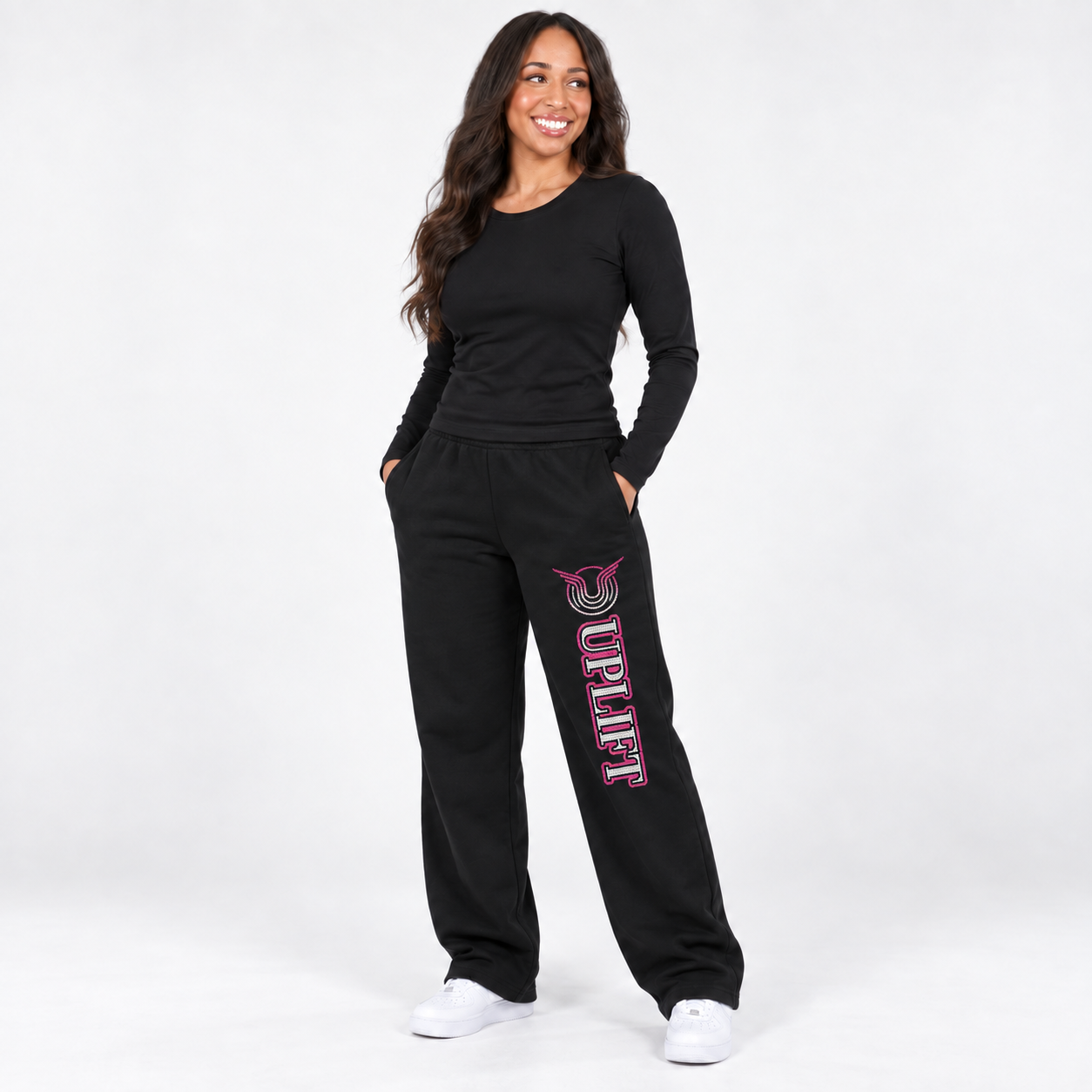 Uplift Rhinestone Open-Bottom Sweatpants