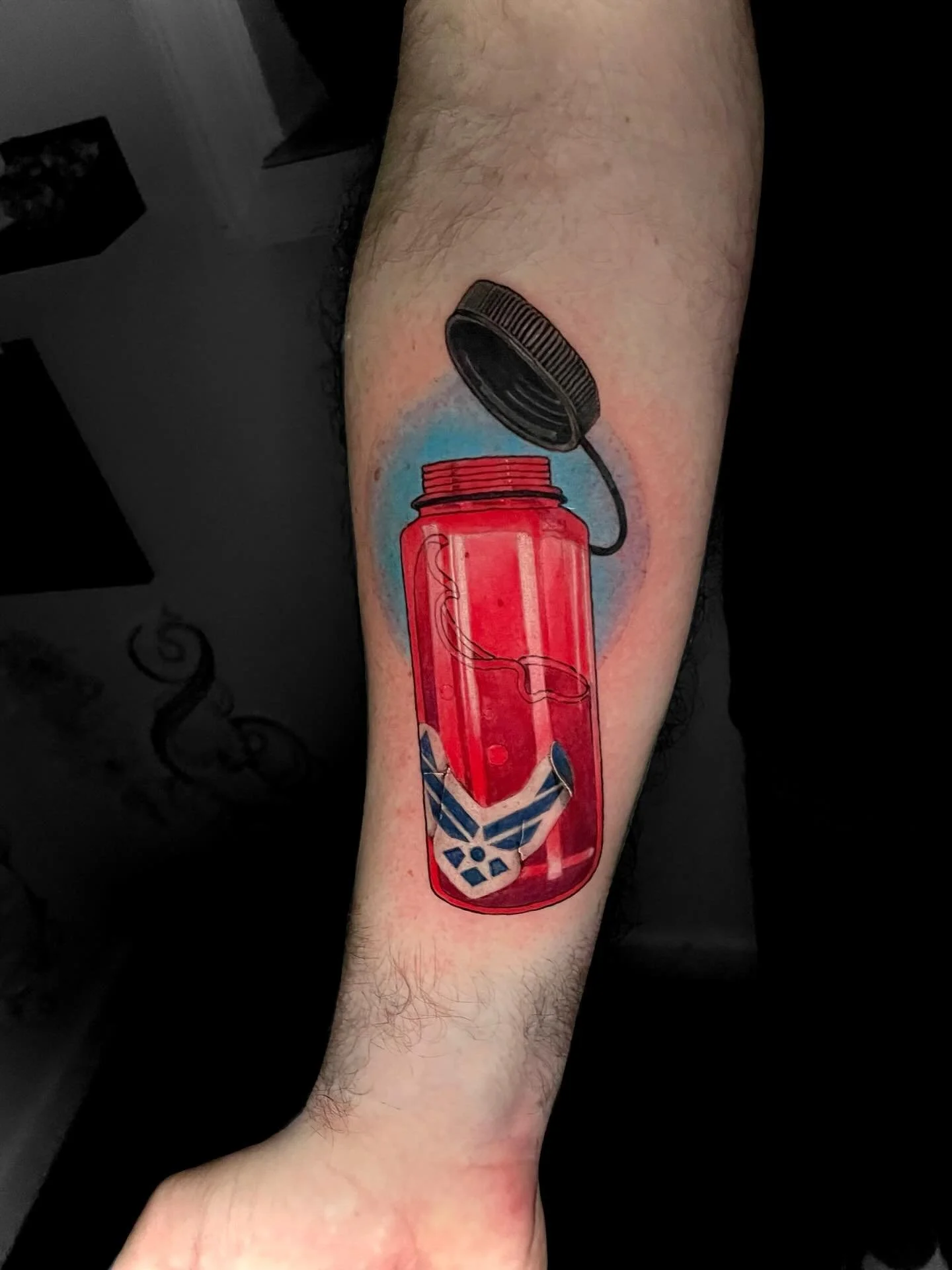 Needless to note, Nathan needs his Nalgene! 
And I&rsquo;m so glad he does because this one was a lot of fun! Thank you for the trust! 
.
.
.
#tattoo #njtattooartist #femaletattooartist #neotraditionaltattoo #colortattoo