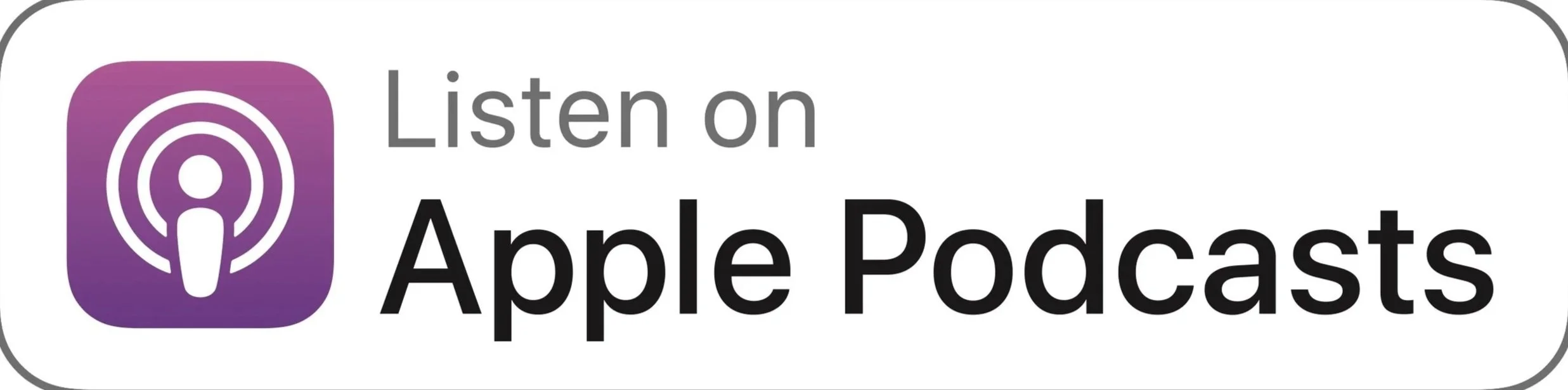Logo for Apple Podcasts with the text "Listen on Apple Podcasts"