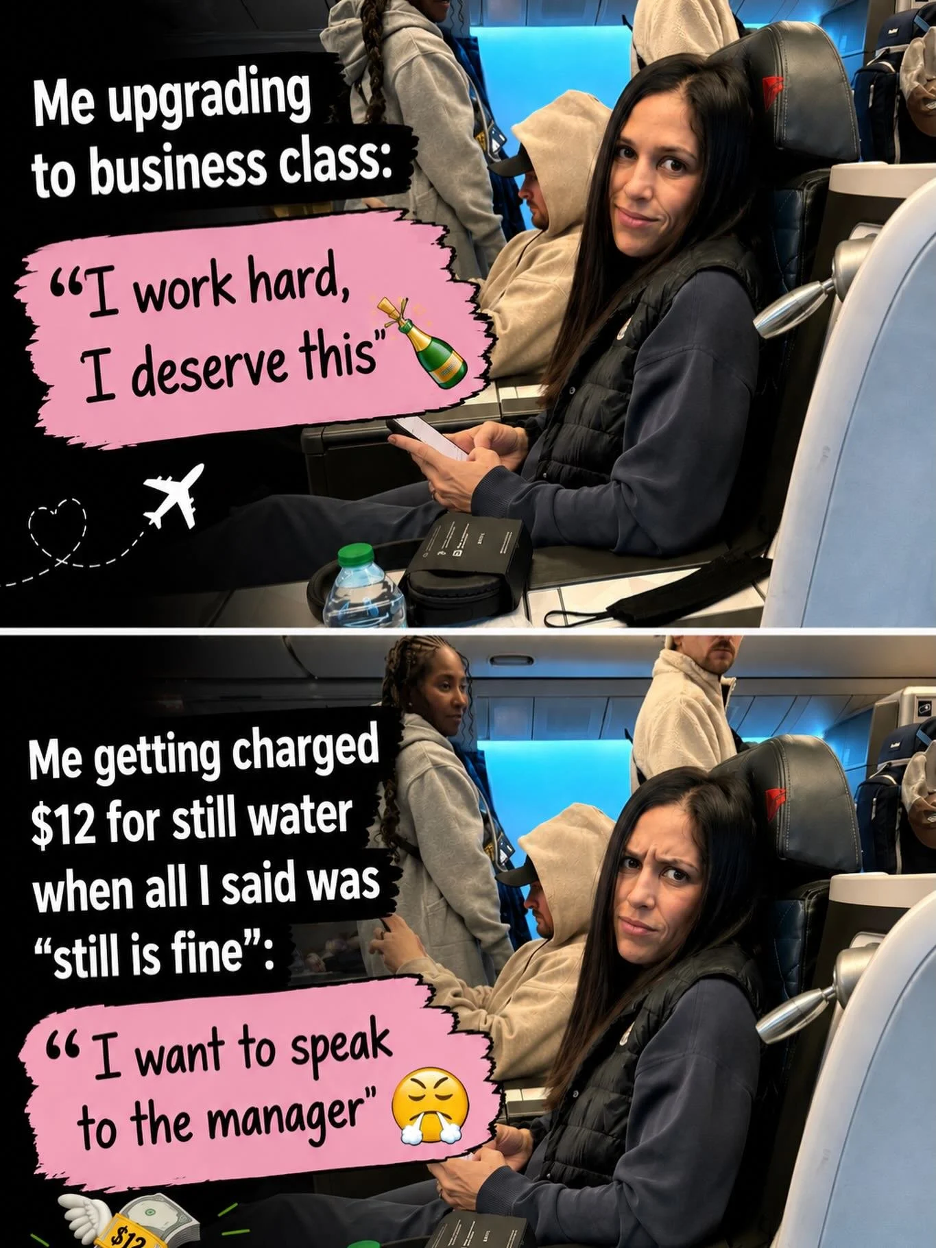 Just over here prioritizing my life choices ✈️😤 I will upgrade to business class but I will NOT pay $12 for water. These are my boundaries. 🍾😂

Are you with me ? 

#boundaries #splurge #save #travellife #luxurytraveladvisor