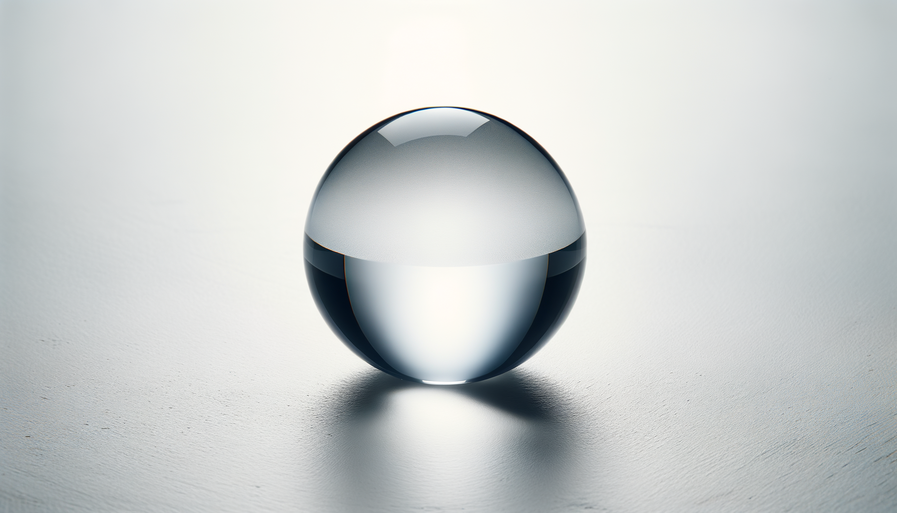 A transparent glass sphere on a light surface, showing reflections and refractions.