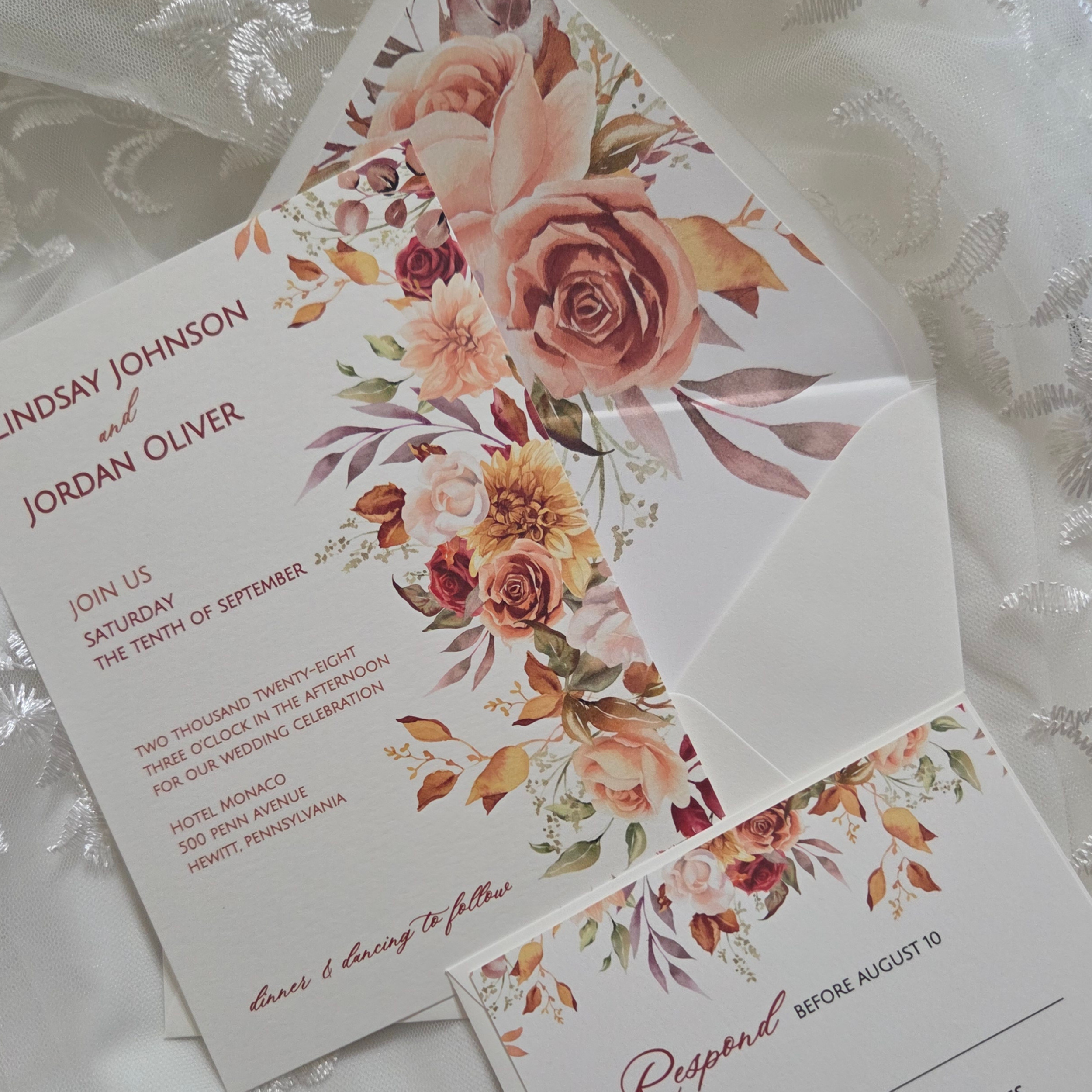 Fall Boho Flowers Floral Wedding Invitation