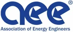 Logo of the Association of Energy Engineers (AEE) with the abbreviation 'AEE' in stylized blue letters and the full name below.