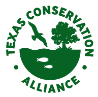 Green circular logo for Texas Conservation Alliance with a bird, tree, and grass.