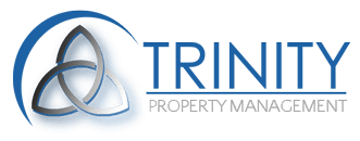 Logo for Trinity Property Management featuring a blue and gray trinity knot and company name