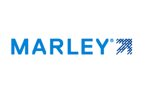 Marley logo with blue text and graphic design elements.