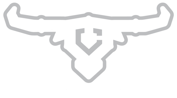 Logo of Texas Construction School featuring a stylized bull skull with horns above the text.