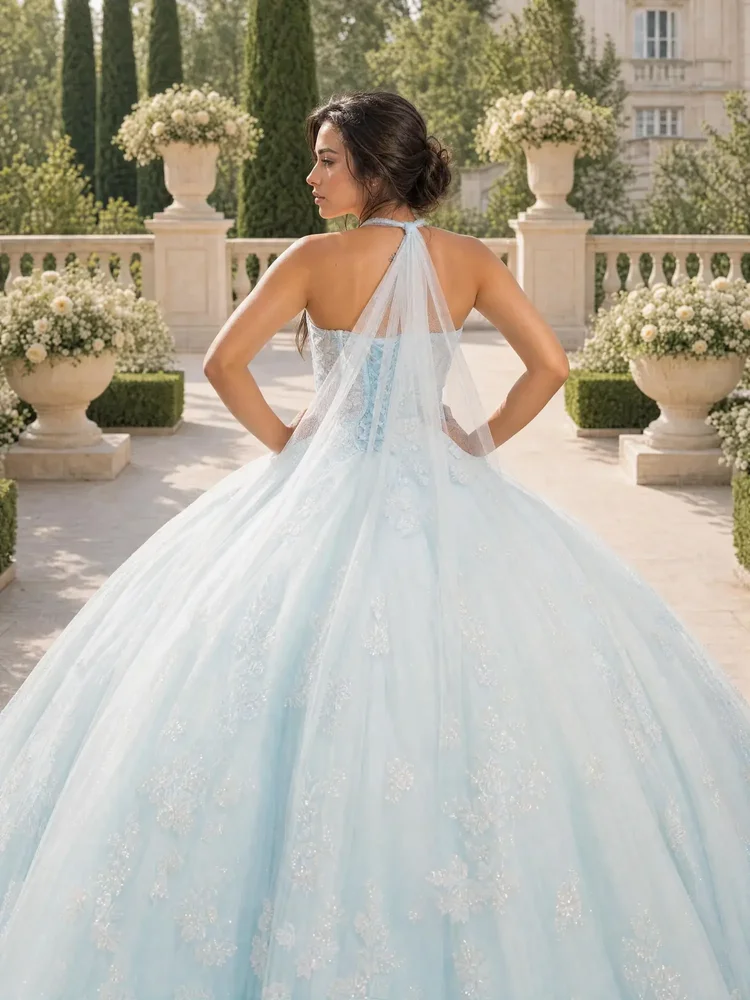 ANDAMAN – vestido de quinceañera azul cielo muy claro