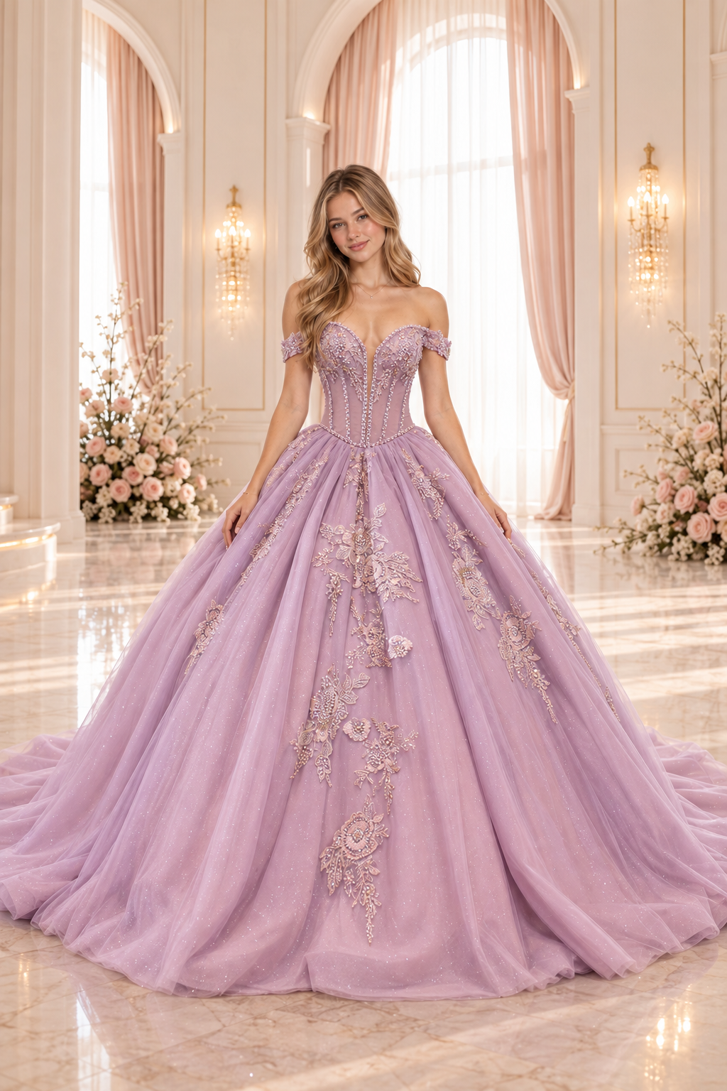 ZAFRA – vestido lila con corsé y aplicaciones doradas (foto 1 de 4)