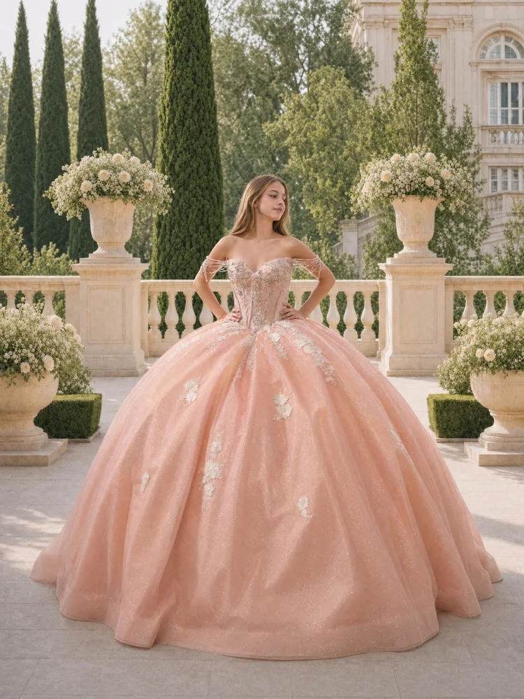 CABERNET – vestido de quinceañera rosa coral empolvado