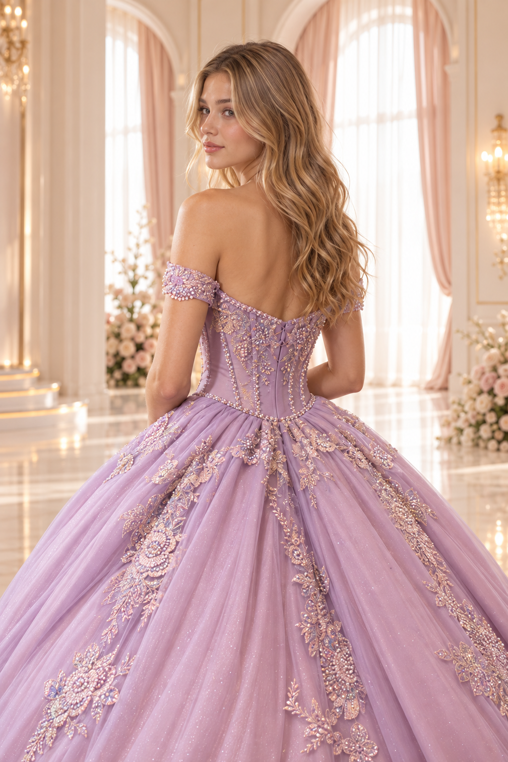 ZAFRA – vestido lila con corsé y aplicaciones doradas (foto 4 de 4)