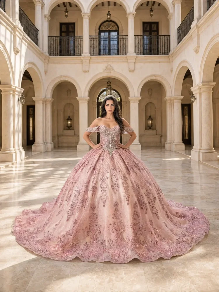CARIBE – vestido rosa con pedrería y moño posterior