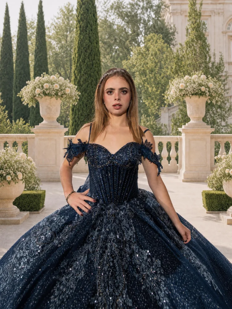 OMARA – vestido de quinceañera azul marino