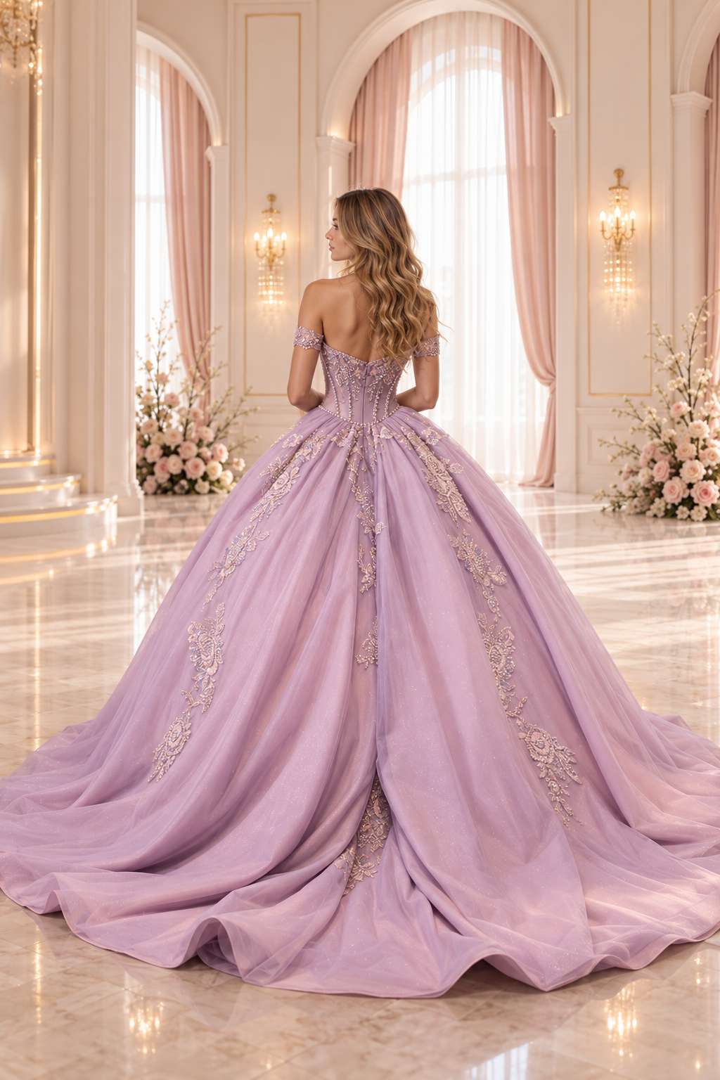 ZAFRA – vestido lila con corsé y aplicaciones doradas (foto 2 de 4)
