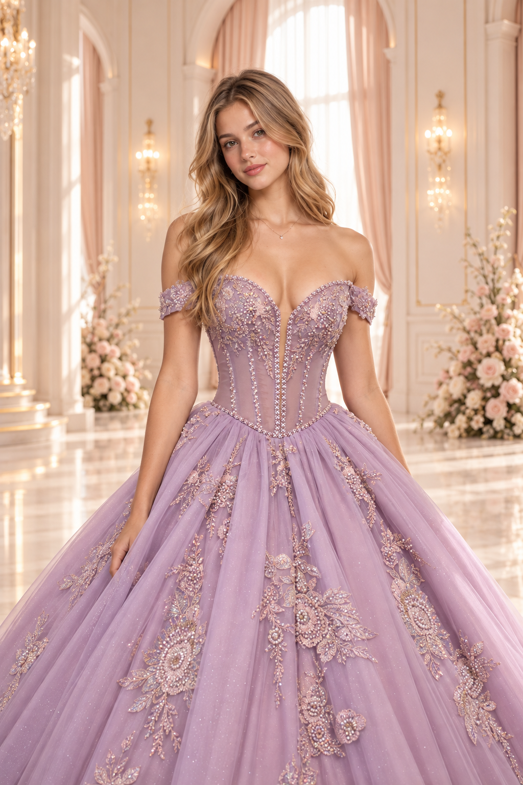 ZAFRA – vestido lila con corsé y aplicaciones doradas (foto 3 de 4)