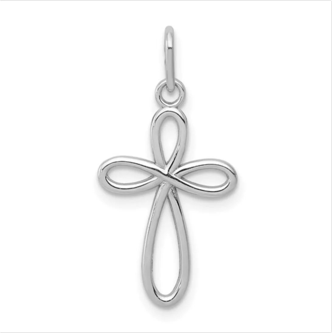 14k White Gold Swirl Cross Pendant