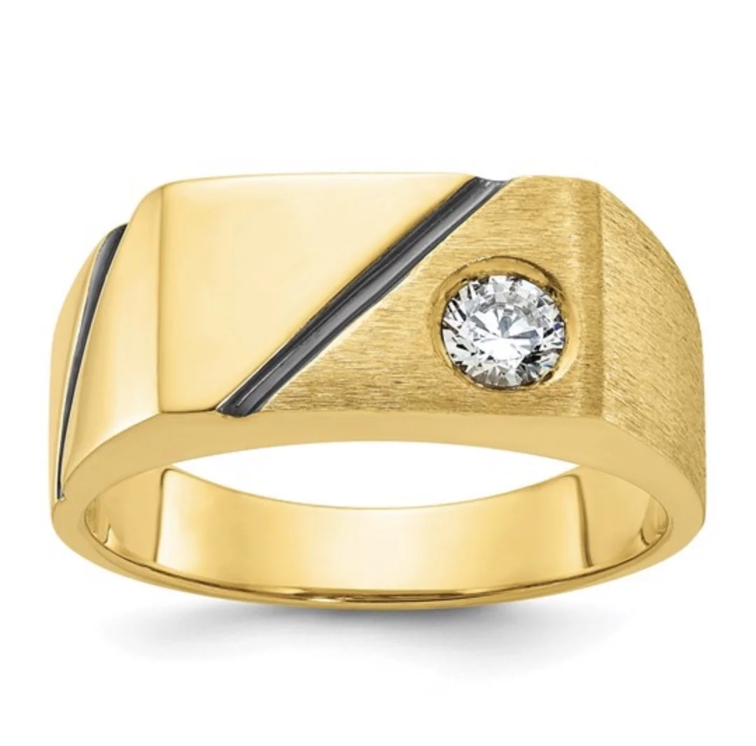 14k with Black Rhodium Mens Polished and Satin 1/4 carat Diamond Ring