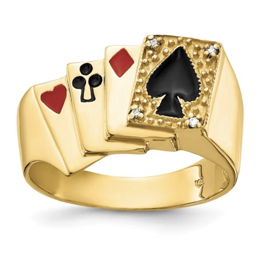 Gold Diamond Mens Poker Ring