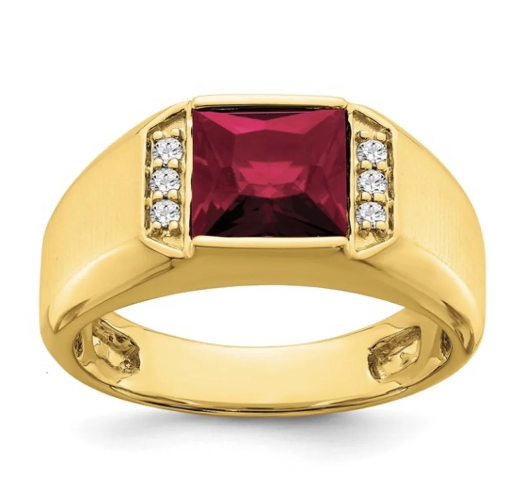 14k Lab Created Ruby Men's Ring