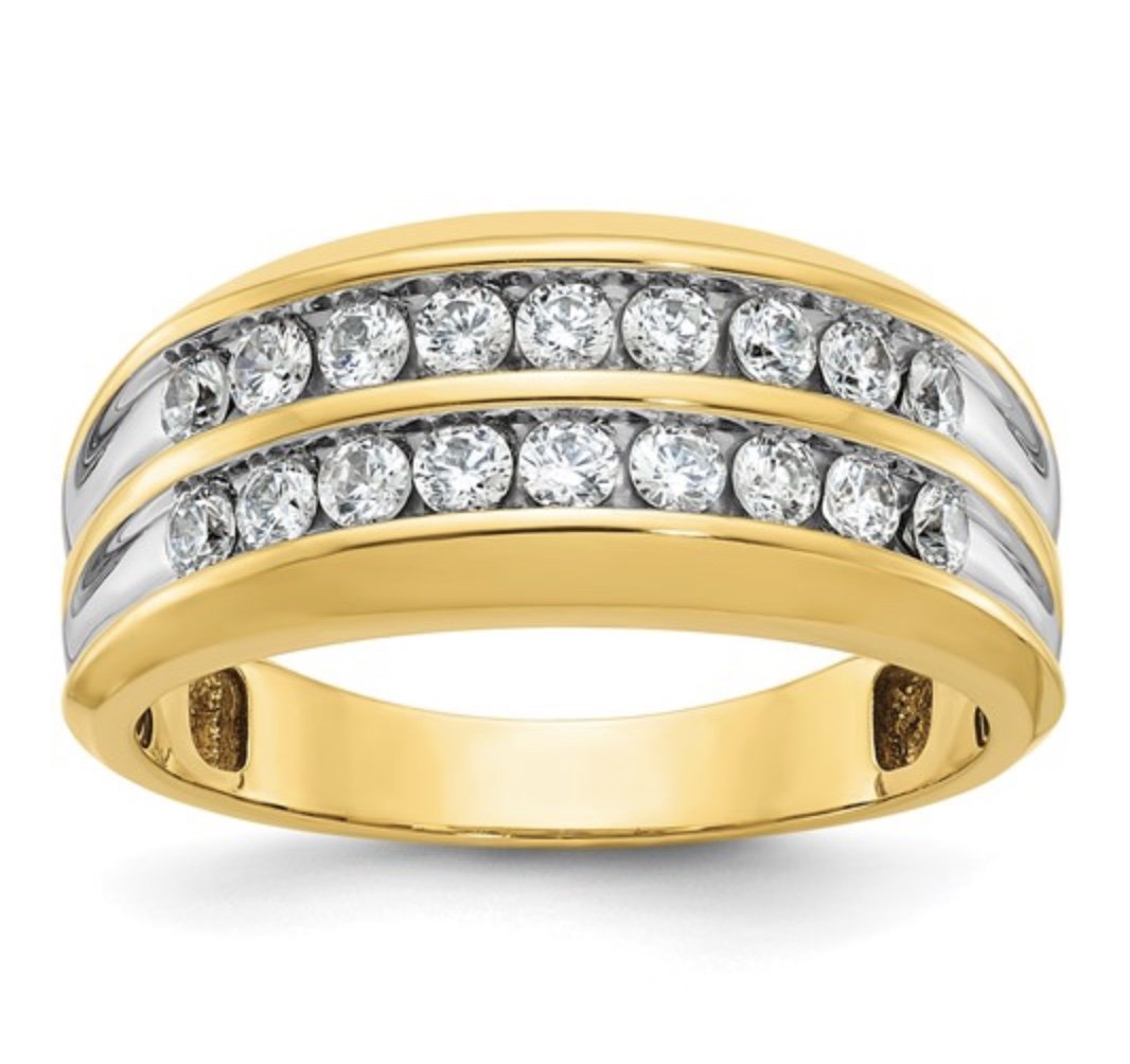 14k with White Rhodium 3/4 carat Lab Grown Diamond VS/SI+ G+ Complete Two Row Men's Ring