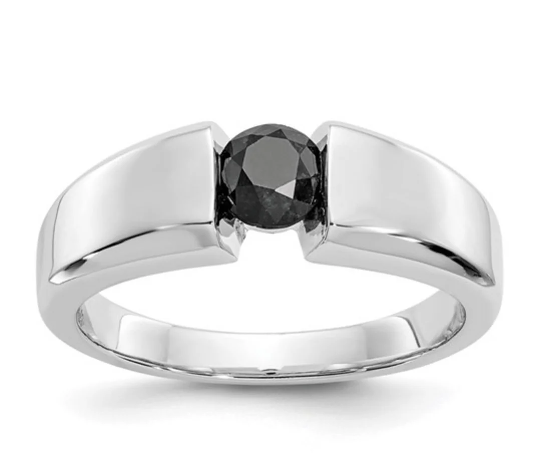 14k White Gold 1 carat Black Diamond Mens Ring