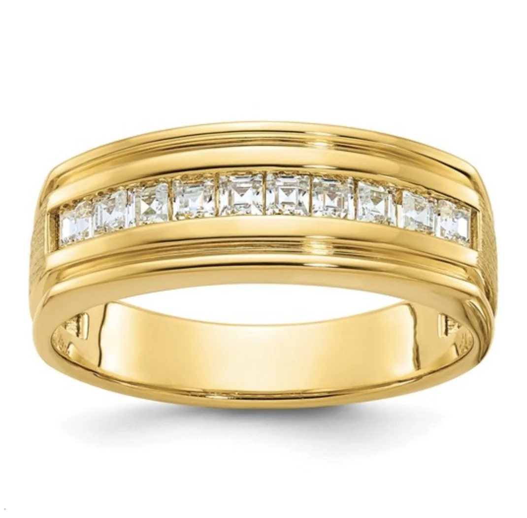 14k Men's Polished and Satin Square 10-Stone 1/2 Carat AA Quality Diamond Ring