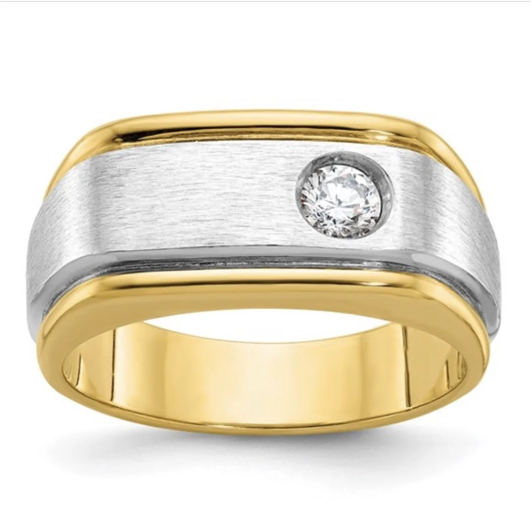 14k Two-tone Mens Polished and Satin 1/4 carat Diamond Ring