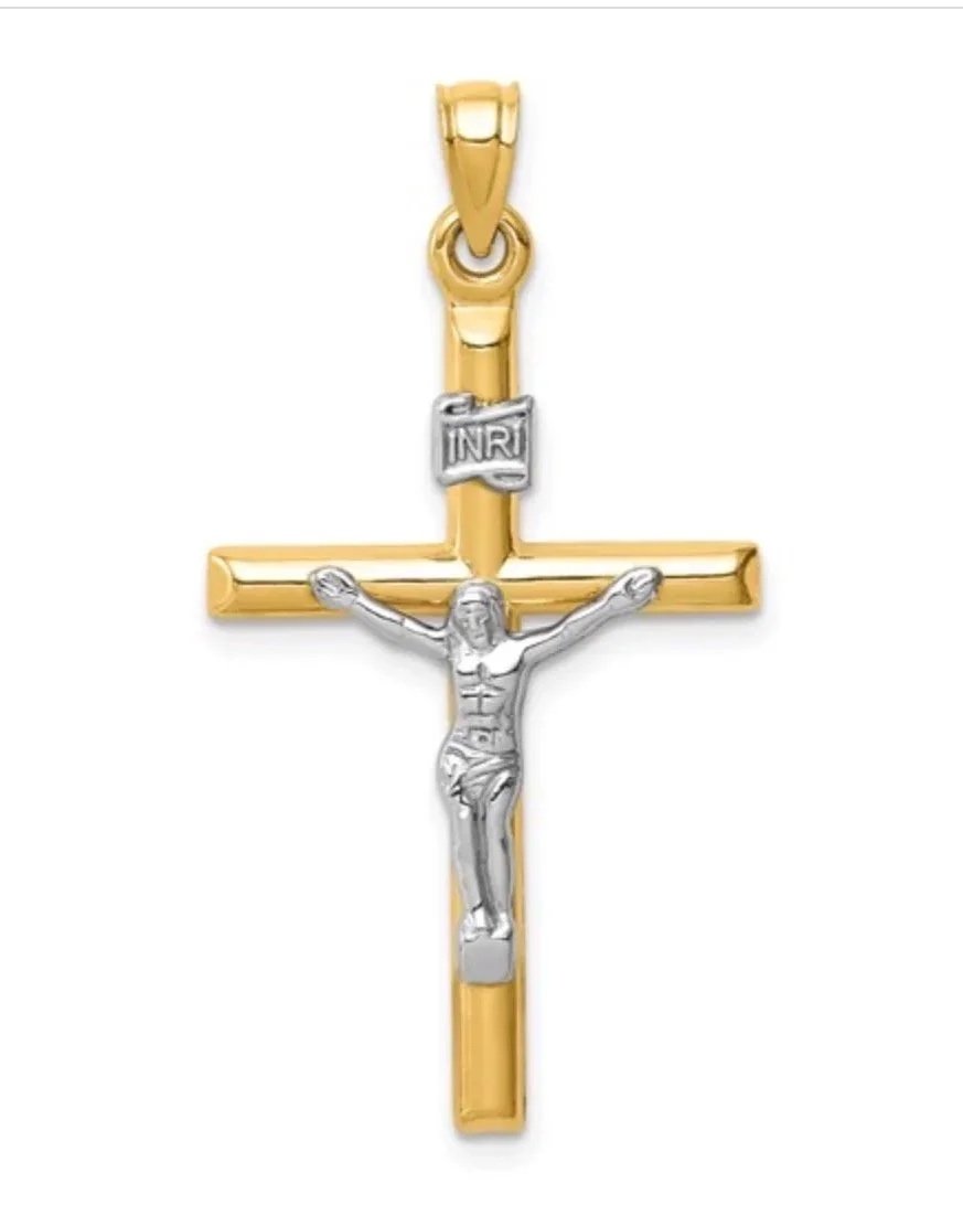 14k Two-tone Hollow Crucifix Pendant