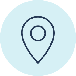 A location pin icon on a light blue circular background.