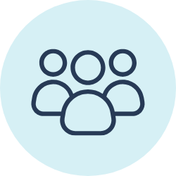 Icon of a group of four people, representing a team or community.