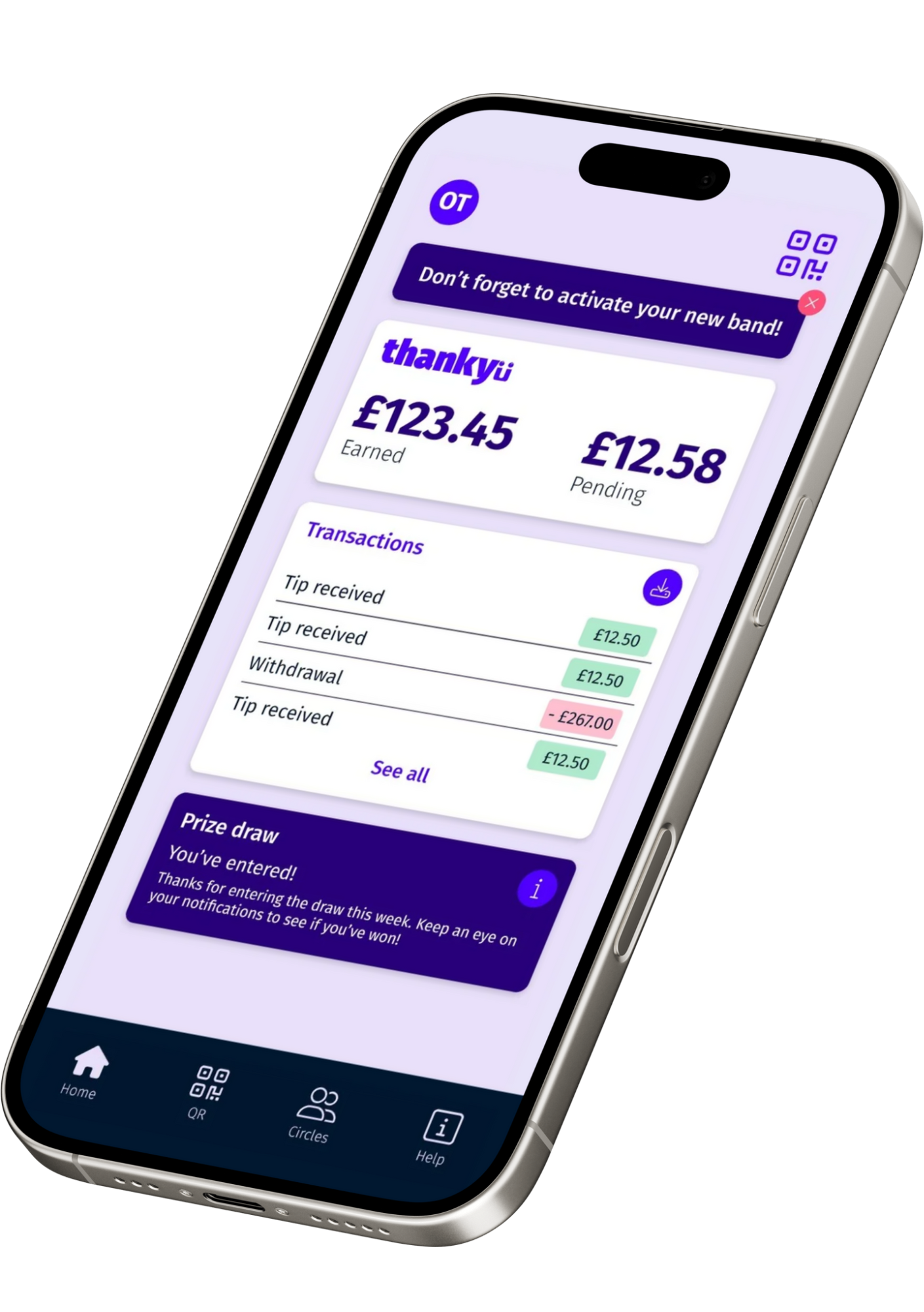 thankyü app dashboard on phone