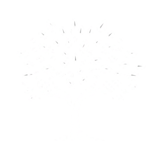Silhouette of a tree with leaves being held by two hands.