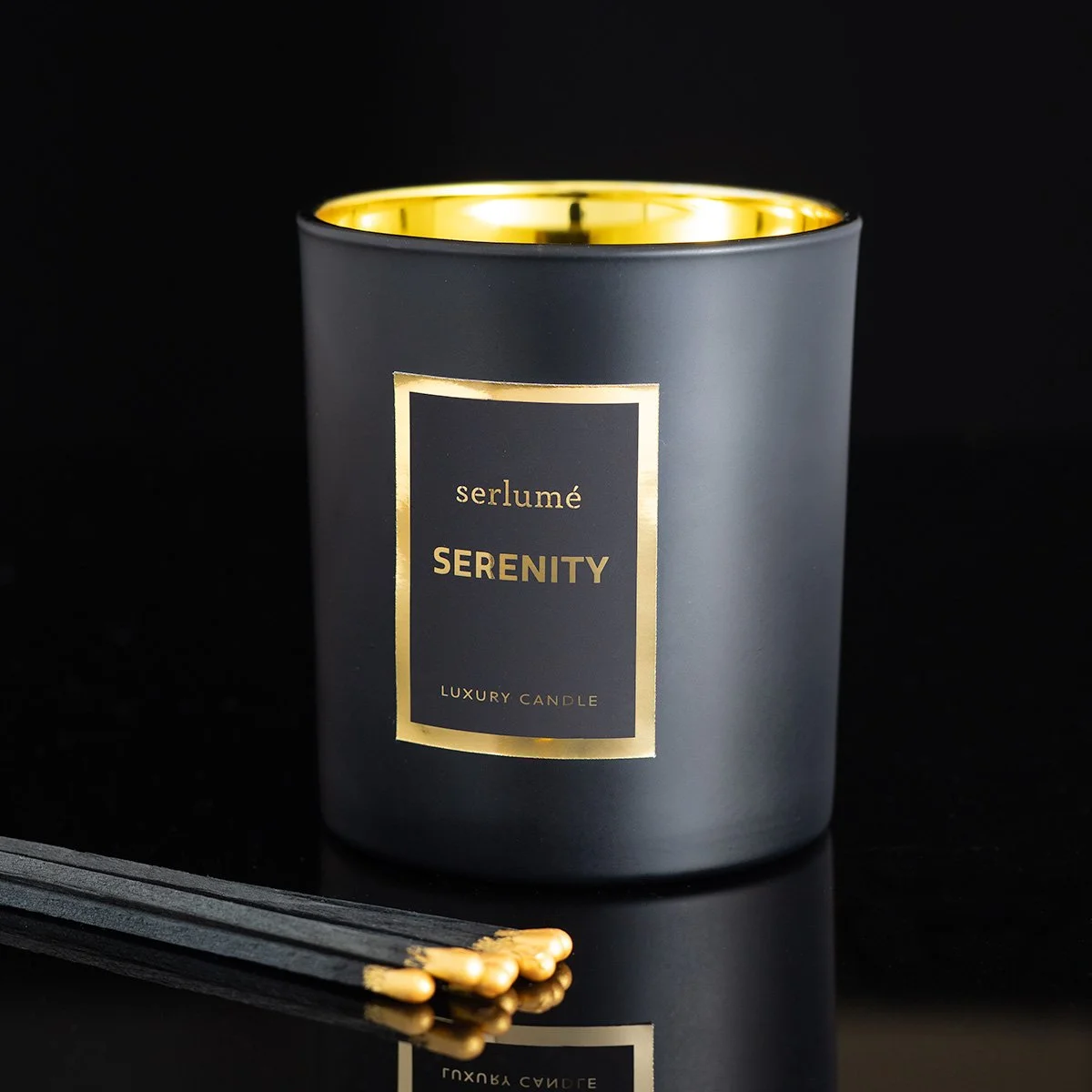 serenity-candle-gold-tipped-matches-reflection.jpg