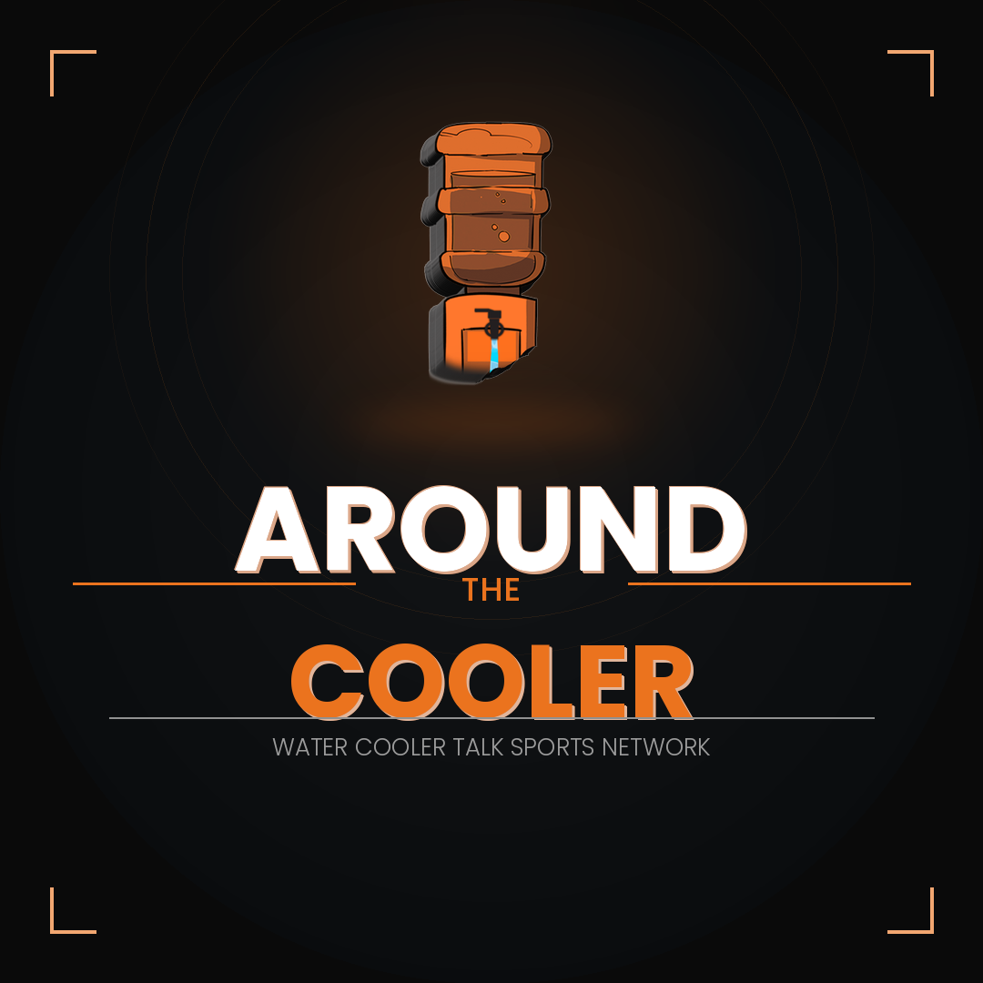 Logo for 'Around the Cooler', a water cooler talk sports network, featuring a stylized orange water cooler with a blue water stream.