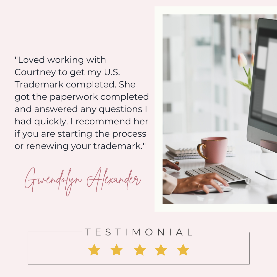 Testimonial Light pink background women's hand working on a computer