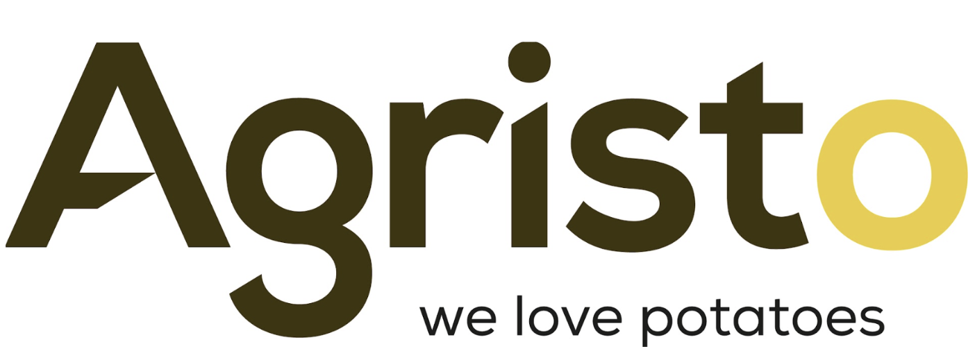witte achtergrond met zwarte tekst Agristo - we love potatoes