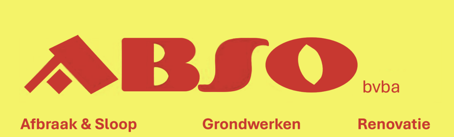 gele achtergrond met rode tekst Abso bvba - afbraak & sloop - grondwerken - renovatie