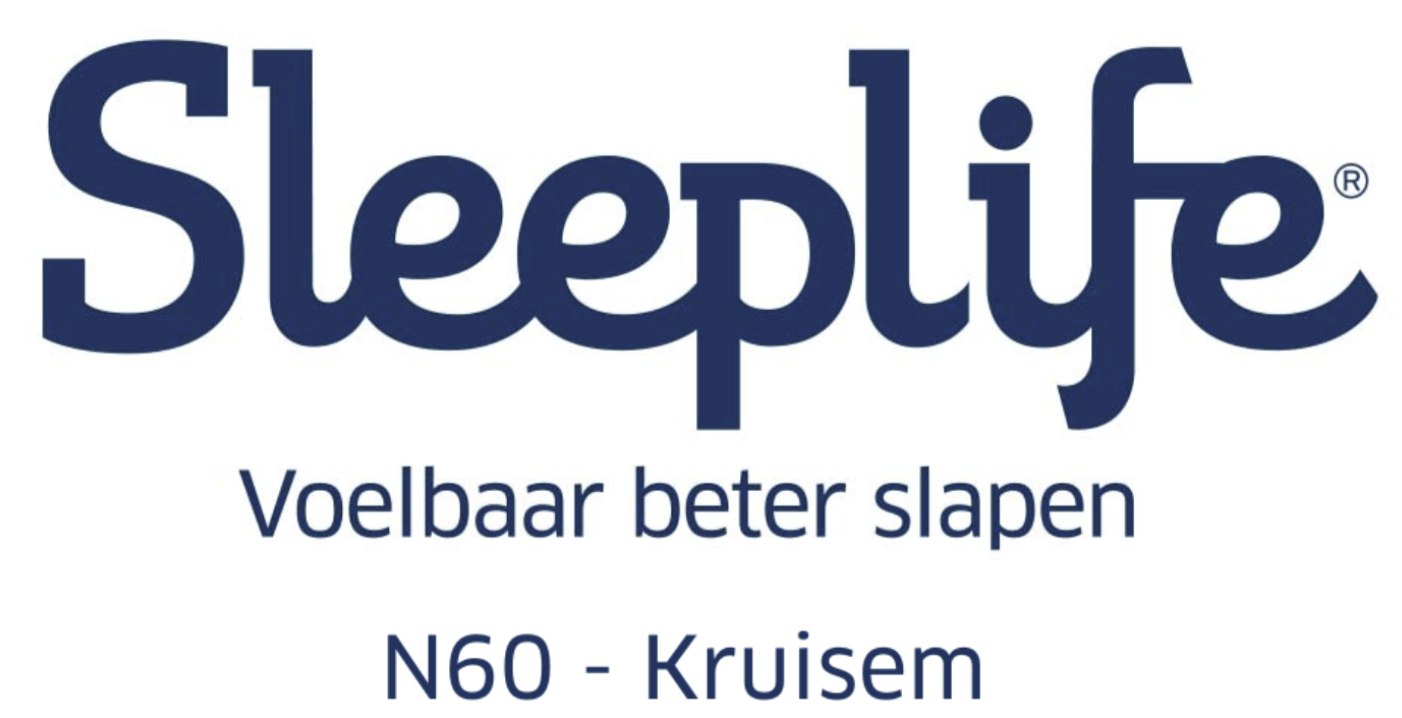 witte achtergrond met blauwe tekst Sleeplife - Voelbaar beter slapen - N60 - Kruisem
