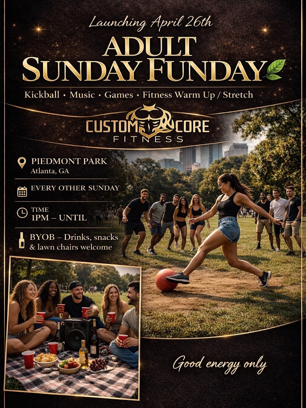 🚨 Sunday Funday 🚨

EVERYBODY&rsquo;S INVITED.

📅 Starting April 26th

POV: Sundays just got a whole lot better 👀

Every other Sunday&hellip; WE OUTSIDE.

Kickball. Music. Games. Fitness warm-up. Good energy ONLY.

📍 Piedmont Park &ndash; Atlanta
