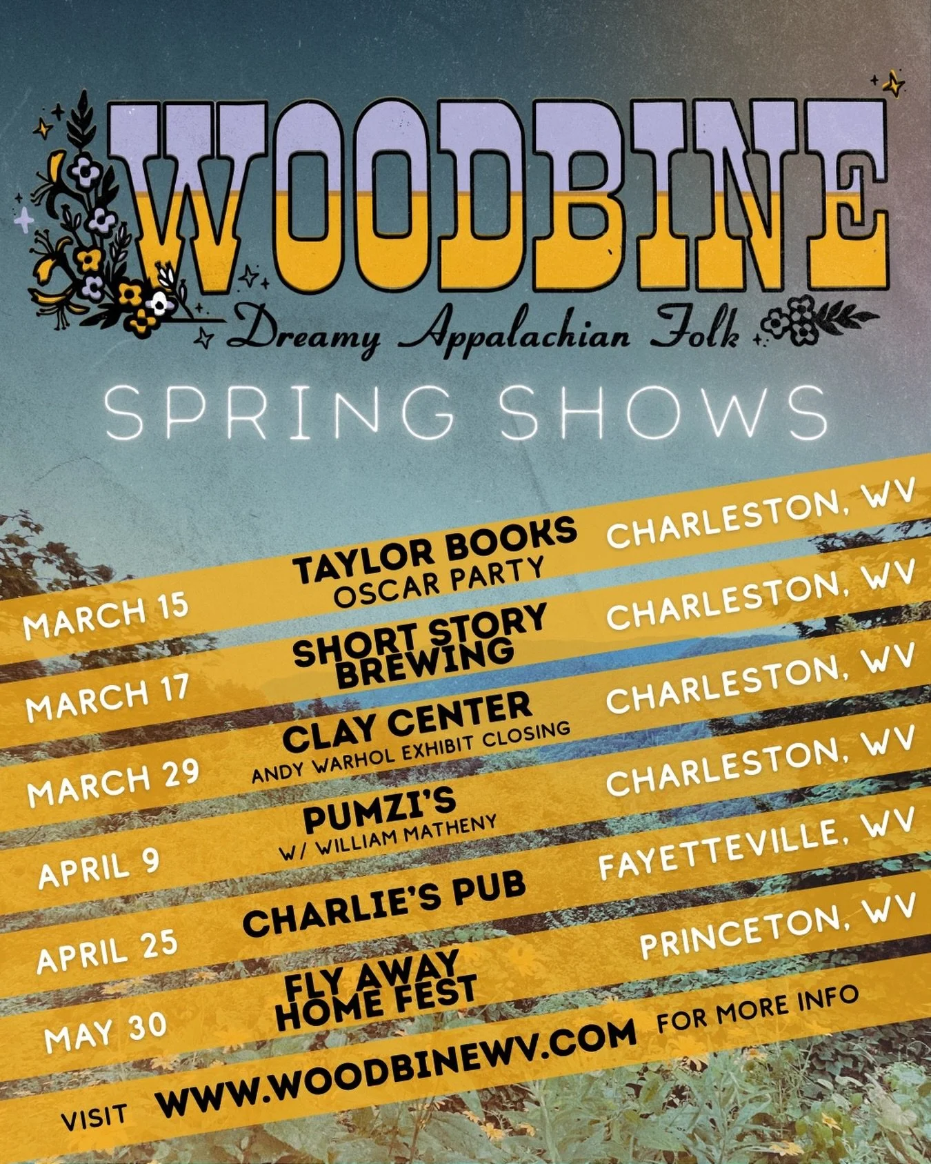Spring show dates! 🌼 We sure would love to see you! Check out woodbinewv.com for more details.
