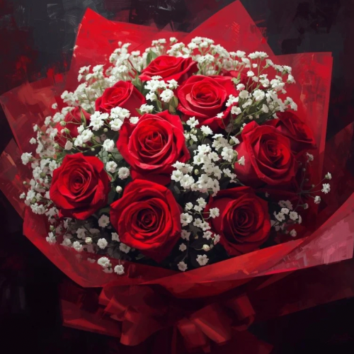 Simply Love ~ Red Roses and Gypsophila