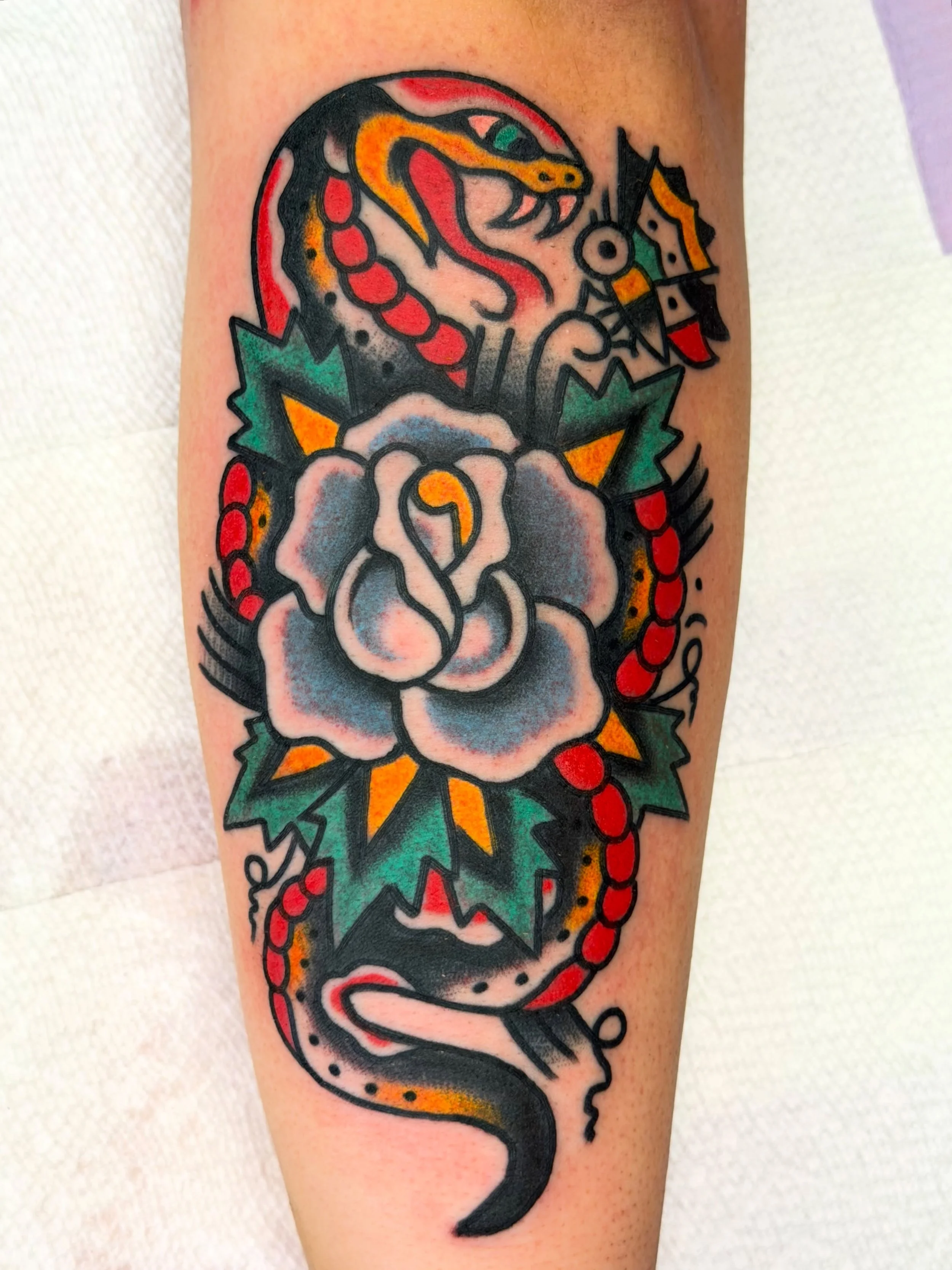 Gotta love a Snake / Rose / Butterfly combo! Hit me up for TATTZ  yall !