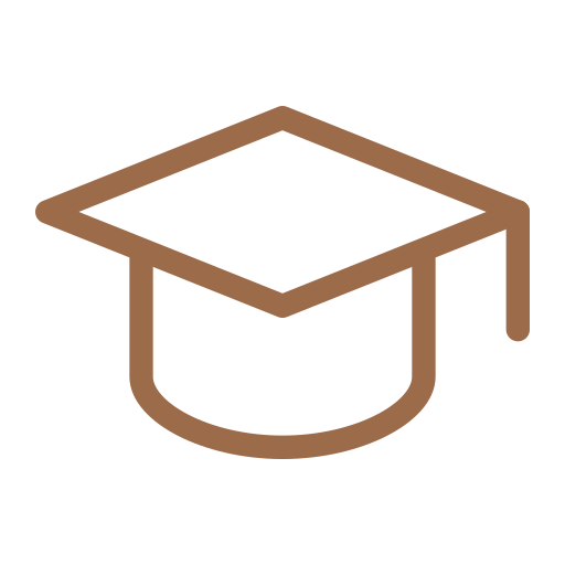 Icon of a graduation cap with a brown outline.