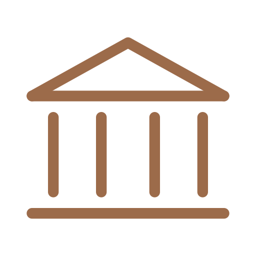Outline of a classical government or museum building with columns and a triangular pediment.