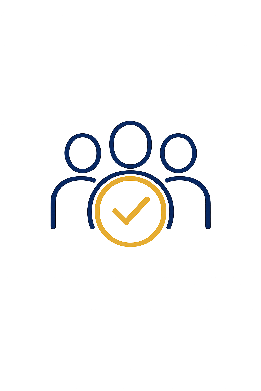 Graphic of three people with a yellow checkmark in front, representing community approval or membership.