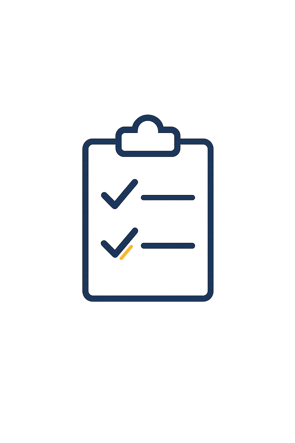 Illustration of a clipboard with checkmarks next to two lines, one of which has a yellow tick mark.