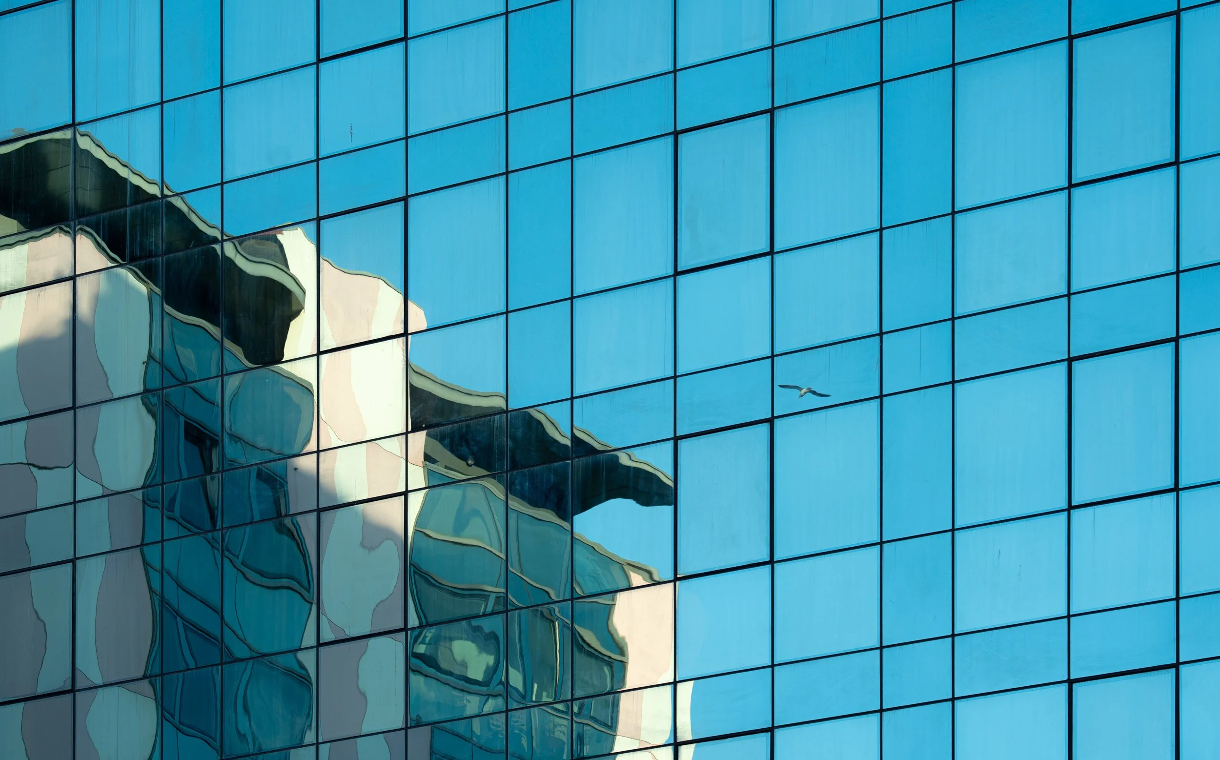 Along the seafront of Gijón, modern residential buildings stand out for their clean lines and carefully coloured façades.