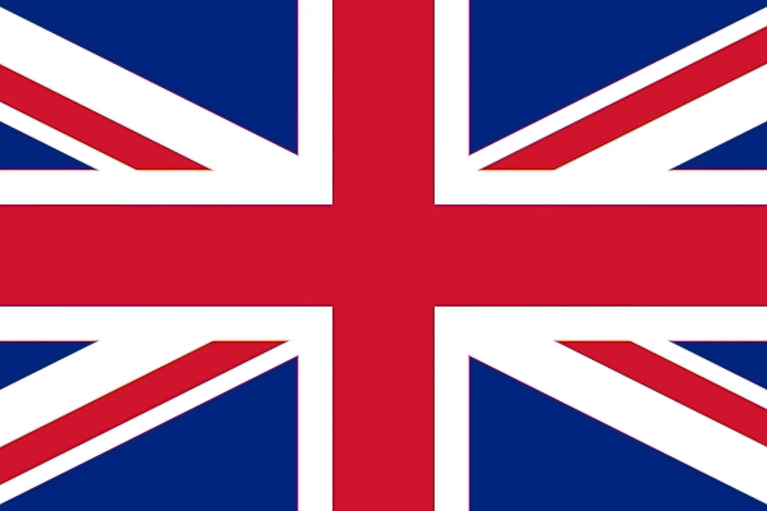 Flag of the United Kingdom, a blue field with a red and white cross of St. George, a red and white saltire of St. Andrew, and a red saltire of St. Patrick.