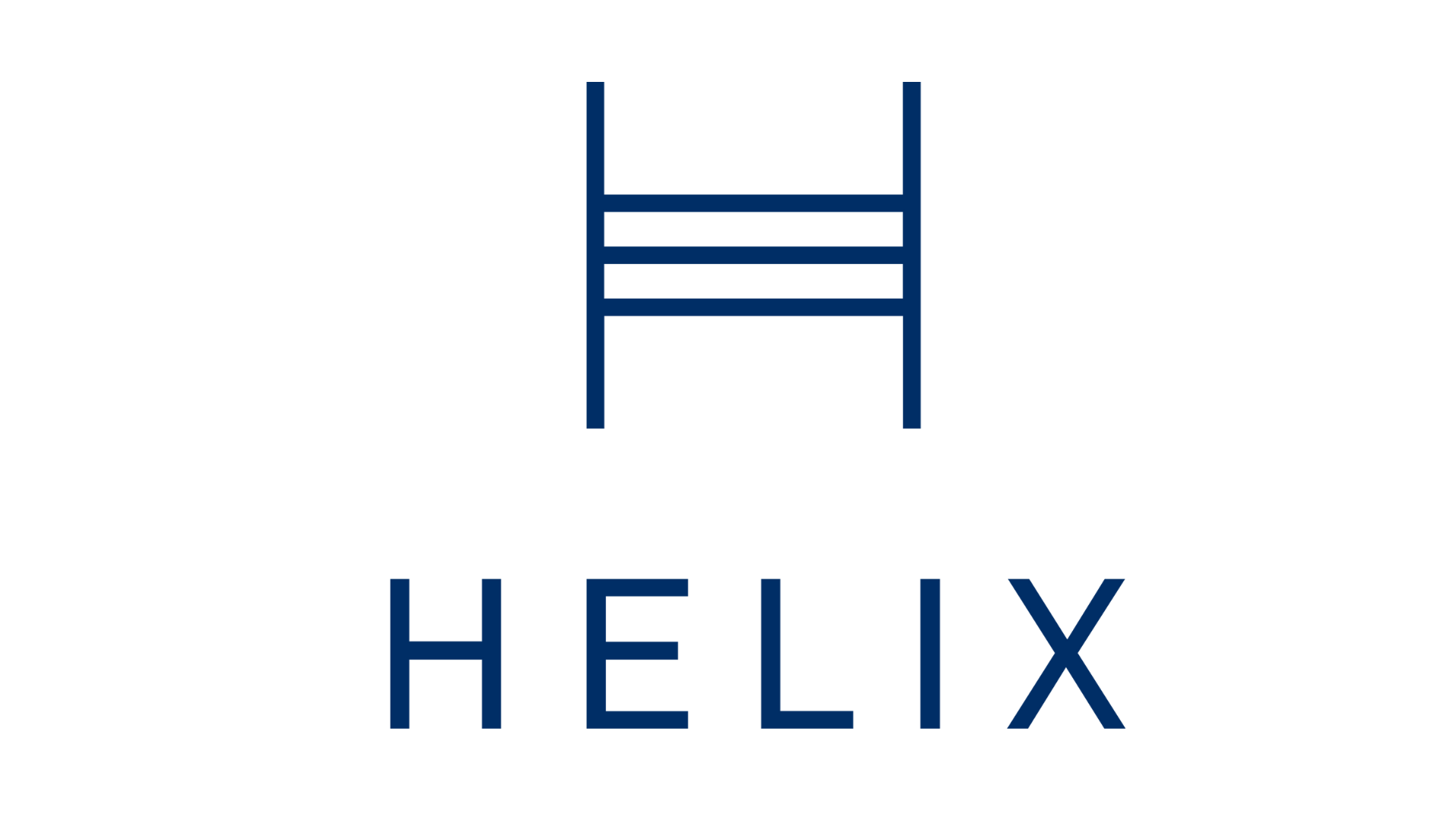 A black background with a dark blue helix icon above the word 'HELIX' in matching dark blue uppercase letters.